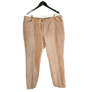 Venezia Jeans Suede Pants Women's 20 Tan Lined Flat Front Straight Leg